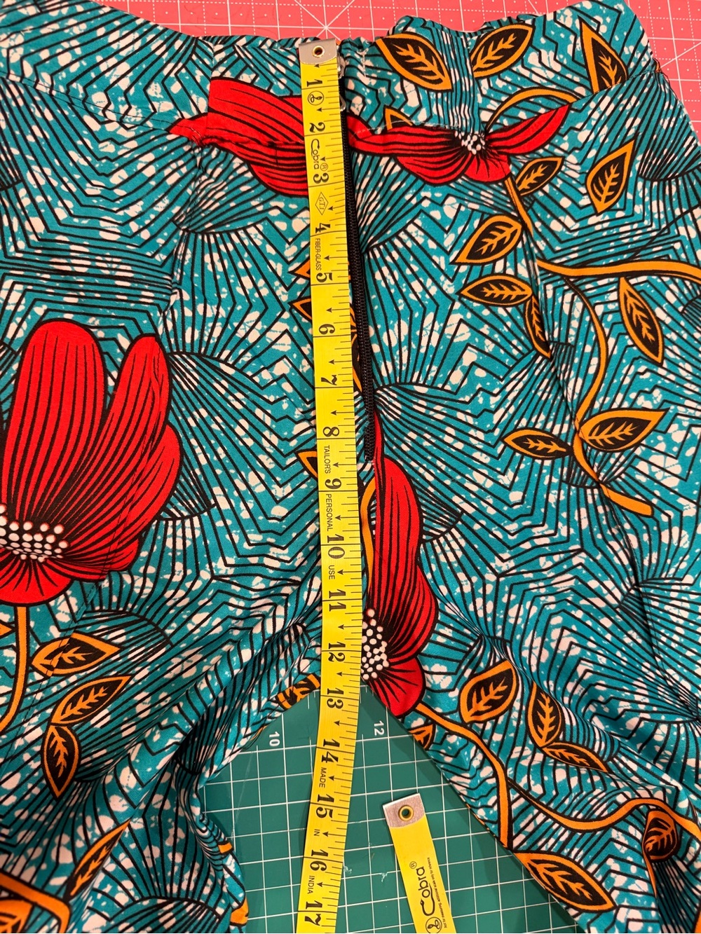 Boho Wide-Leg Floral Pants - Teal with Red Floral - Picture 3 of 9